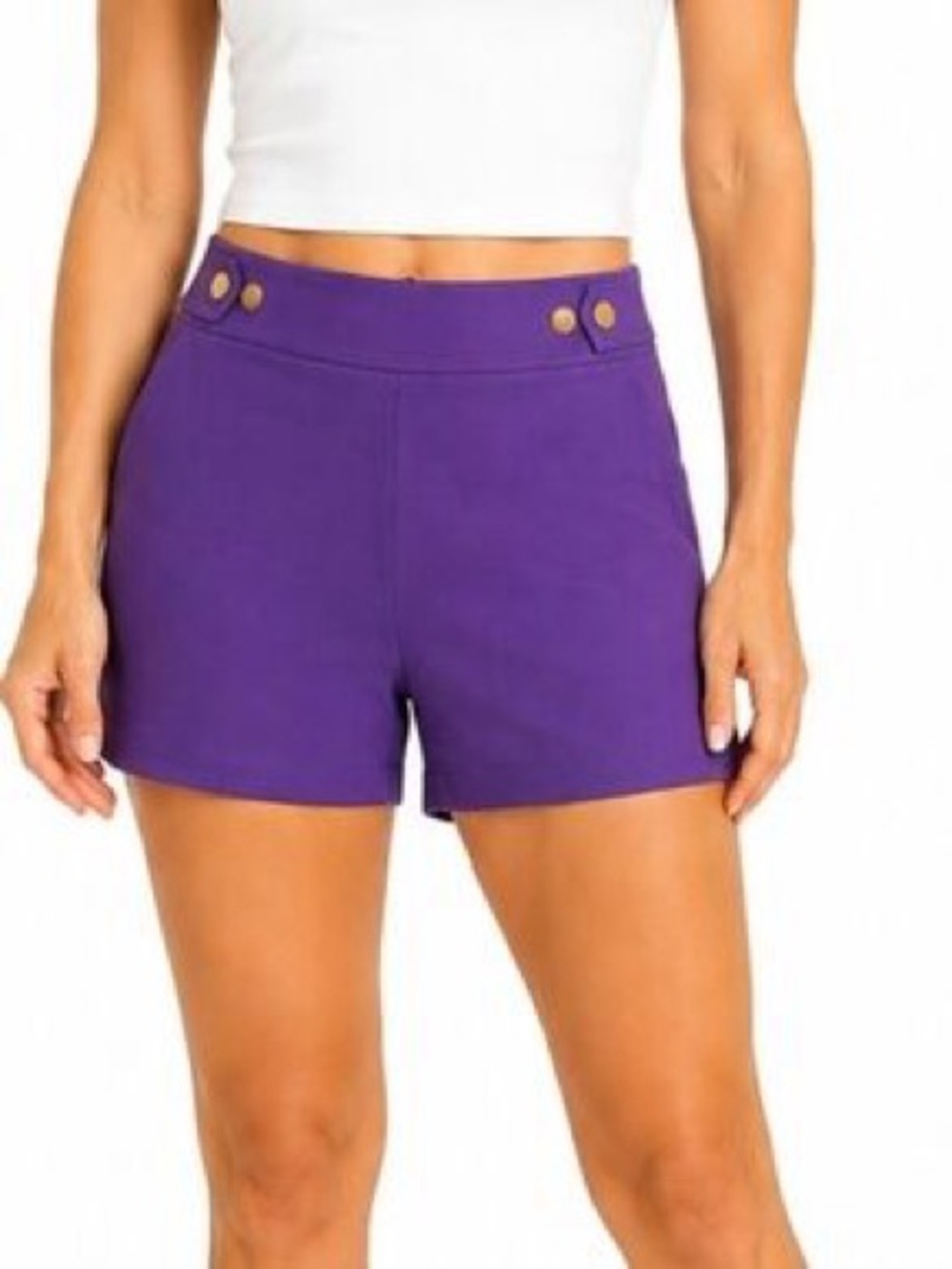 INC International Concepts Purple High-Waist Button Accent Shorts